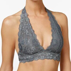 Free People Galloon Lace Halter Bralette Gray Plunge Stretchy Soft Wireless